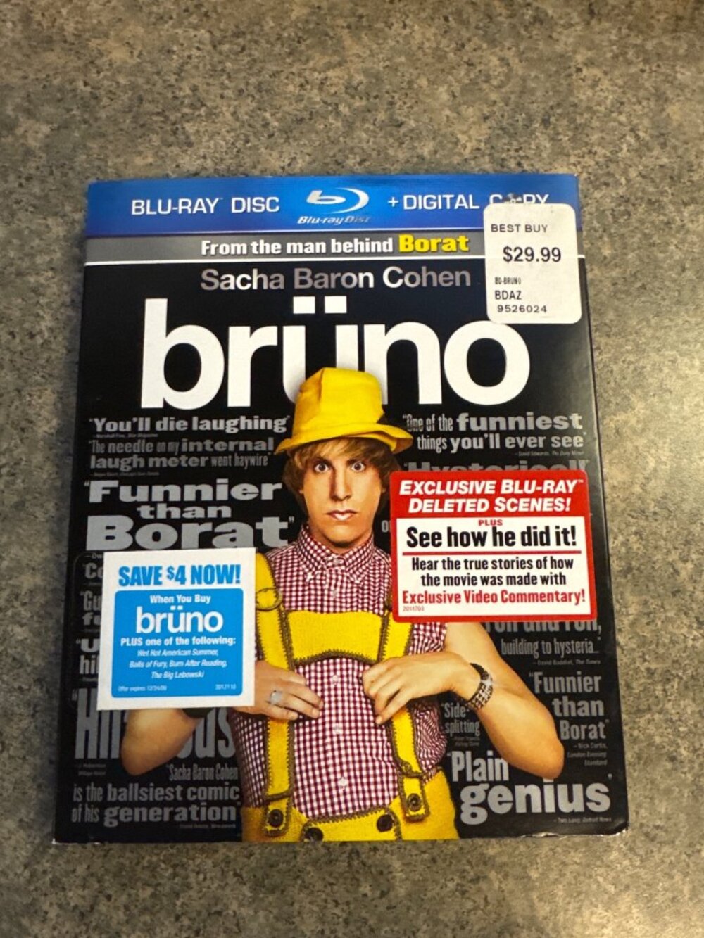 Brüno Blu-ray Disc + Digital Copy Sacha Baron Cohen Comedy Exclusive Deleted Sce